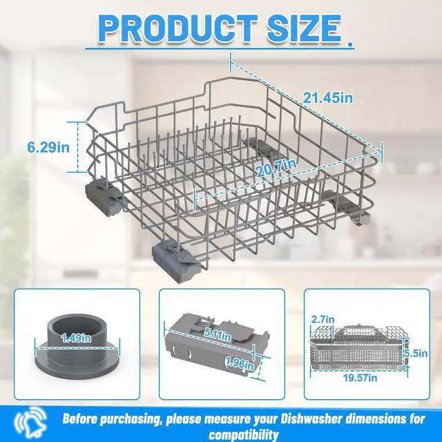 Alt view image 3 of 7 - WD28X26099 Dishwasher Lower Rack Replacement for GE Dishwasher Bottom Rack | WD28X26099 Bottom Dishrack for GE Dishwasher Parts Rack GDF510PSM0SS GDT535PSM0SS With Silverware Basket And Roller Kit