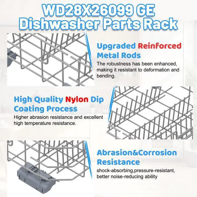 Alt view image 2 of 7 - WD28X26099 Dishwasher Lower Rack Replacement for GE Dishwasher Bottom Rack | WD28X26099 Bottom Dishrack for GE Dishwasher Parts Rack GDF510PSM0SS GDT535PSM0SS With Silverware Basket And Roller Kit