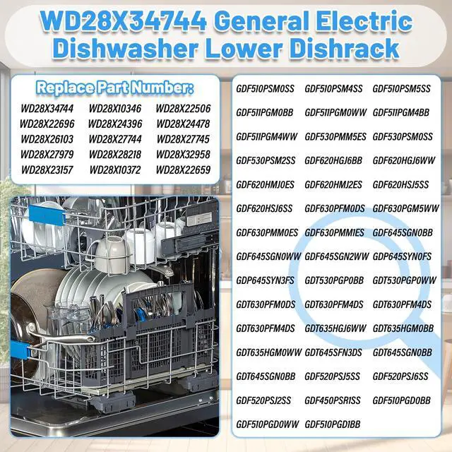 Alt view image 5 of 7 - WD28X26099 Dishwasher Lower Rack Replacement for GE Dishwasher Bottom Rack | WD28X26099 Bottom Dishrack for GE Dishwasher Parts Rack GDF510PSM0SS GDT535PSM0SS With Silverware Basket And Roller Kit