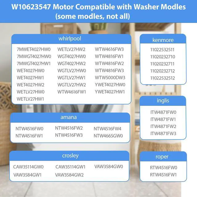 Alt view image 3 of 7 - W10623547 W10890624 Motor Compatible with Whirlpool, Kenmore and Amana Washer, Replacement 4455462, AP6030697, PS11765723, EAP11765723, PD00049913 etc