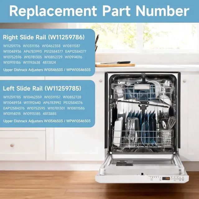 Alt view image 7 of 7 - Dishwasher Upper Dishrack Slide Track(Left & Right) Compatible with Whirlpool KitchenAid Maytag Jenn-Air Dishwasher Replace#:W11259786 W11259785 AP6783993 KDTE204EPA2 PS12584377