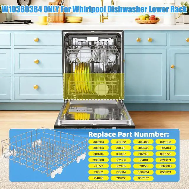Alt view image 4 of 7 - W10311986/W10380384 Dishwasher Lower Rack-Stainless Steel for Whirlpool | WDT750SAHZ0 WDTA50SAHZ0 WDT780SAEM Whirlpool Dishwasher Parts Rack W10311986 Dishrack Bracket with WP3376961 Roller Wheel