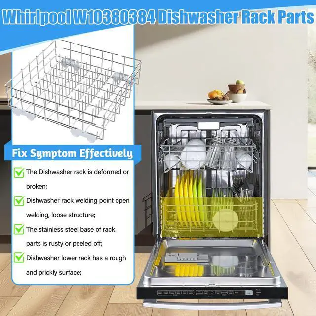 Alt view image 7 of 7 - W10311986/W10380384 Dishwasher Lower Rack-Stainless Steel for Whirlpool | WDT750SAHZ0 WDTA50SAHZ0 WDT780SAEM Whirlpool Dishwasher Parts Rack W10311986 Dishrack Bracket with WP3376961 Roller Wheel