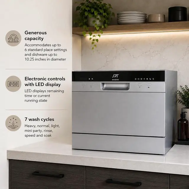 Alt view image 3 of 7 - SD-2224DSB: ENERGY STAR Countertop Dishwasher with Delay Start & LED Silver