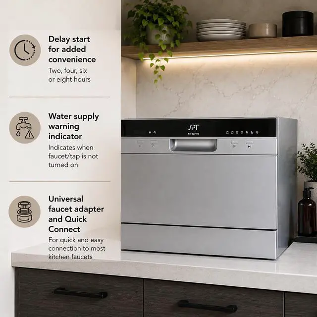 Alt view image 4 of 7 - SD-2224DSB: ENERGY STAR Countertop Dishwasher with Delay Start & LED Silver