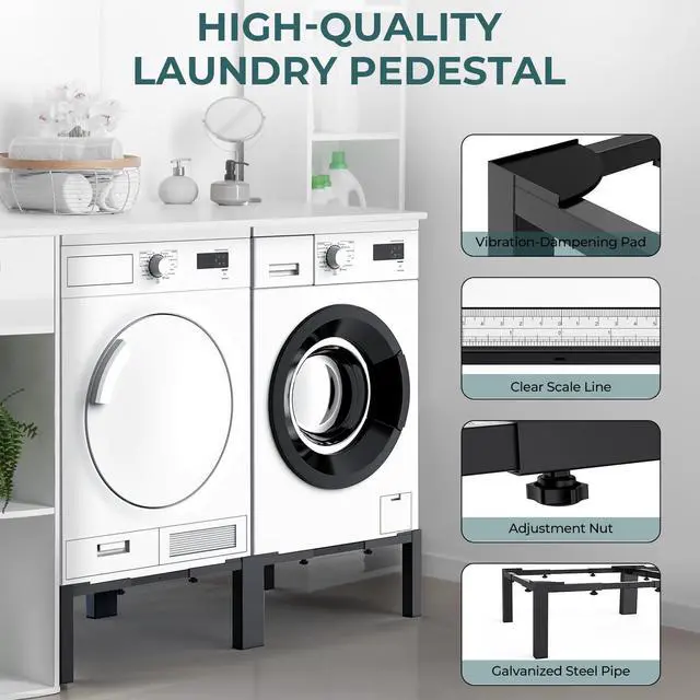 Alt view image 4 of 7 - Washer and Dryer Stand Adjustable All-In-One - Heavy Duty Universal Washer and Dryer Stand Fits (40.9-66.14L) x (20.47-33.07W) x (12.6H Inch) - For Front Load Washers and Dryers (Black)