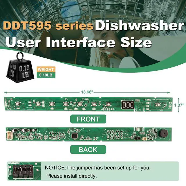 Alt view image 2 of 7 - Dishwasher UI Board Compatible with GE DDT595 Series DDT595SGJ4WW | DDT595SGJ5BB DDT595SGJ5WW DDT595SMJ0ES DDT595SMJ2ES DDT595SMJ4ES DDT595SMJ5ES DDT595SSJ0SS,Custom-made, Jumpers Already Set