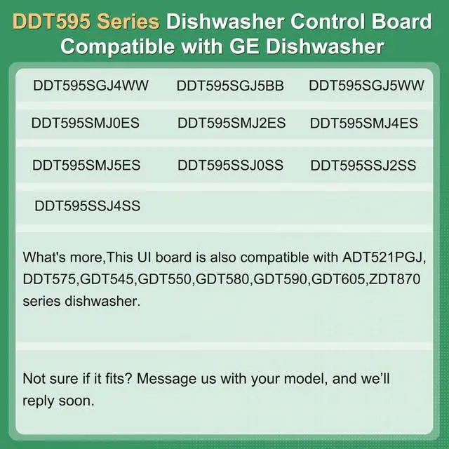 Alt view image 4 of 7 - Dishwasher UI Board Compatible with GE DDT595 Series DDT595SGJ4WW | DDT595SGJ5BB DDT595SGJ5WW DDT595SMJ0ES DDT595SMJ2ES DDT595SMJ4ES DDT595SMJ5ES DDT595SSJ0SS,Custom-made, Jumpers Already Set