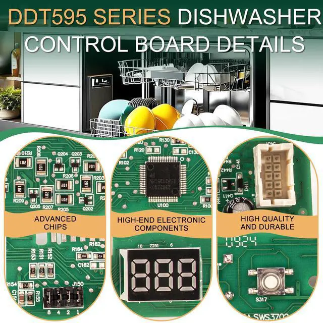 Alt view image 5 of 7 - Dishwasher UI Board Compatible with GE DDT595 Series DDT595SGJ4WW | DDT595SGJ5BB DDT595SGJ5WW DDT595SMJ0ES DDT595SMJ2ES DDT595SMJ4ES DDT595SMJ5ES DDT595SSJ0SS,Custom-made, Jumpers Already Set