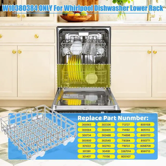 Alt view image 3 of 7 - W10311986 Dishwasher Lower Rack Replacement for Whirlpool Dishwasher Parts | Upgrade W10380384 Lower Dishrack Assembly,WDTA50SAHZ0 WDT750SAHZ0 WDT970SAHZ0 KitchenAid Whirlpool Lower Rack Replacement