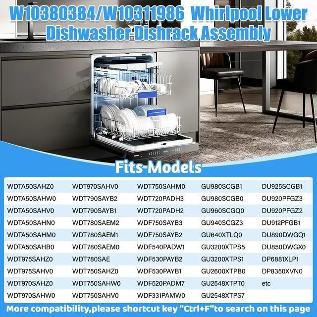 Alt view image 4 of 7 - W10311986 Dishwasher Lower Rack Replacement for Whirlpool Dishwasher Parts | Upgrade W10380384 Lower Dishrack Assembly,WDTA50SAHZ0 WDT750SAHZ0 WDT970SAHZ0 KitchenAid Whirlpool Lower Rack Replacement