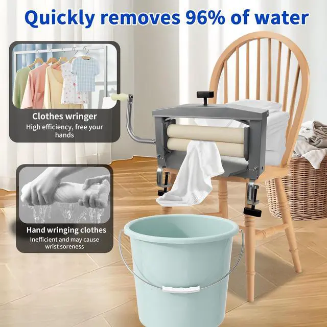 Alt view image 4 of 7 - Clothes Wringer - Better Moisture Removal than Portable Washing Machine/Portable Dryer - Heavy Duty Off Grid Laundry Wringer | Perfect Towel Wringer for Chamois Cloth, Tile Sponge, etc