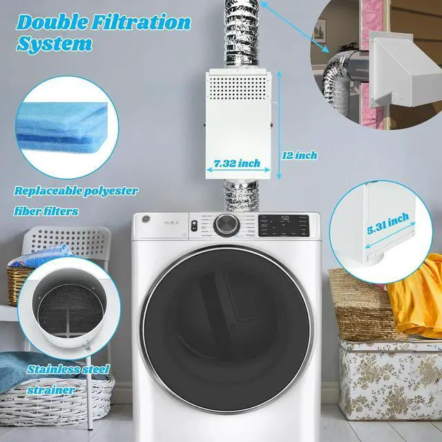 Alt view image 4 of 7 - 3-in-1 Dryer Duct Lint Trap Summer/Winter Modes, Fits All 4" Hoses | Powder Coated Stainless Steel | Quick-release Front Cover for Easy Lint Trap Clean-out | Heats in Winter;Vents Heat in Summer