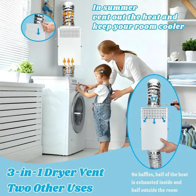 Alt view image 6 of 7 - 3-in-1 Dryer Duct Lint Trap Summer/Winter Modes, Fits All 4" Hoses | Powder Coated Stainless Steel | Quick-release Front Cover for Easy Lint Trap Clean-out | Heats in Winter;Vents Heat in Summer