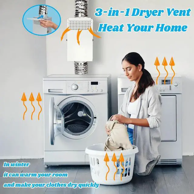 Alt view image 5 of 7 - 3-in-1 Dryer Duct Lint Trap Summer/Winter Modes, Fits All 4" Hoses | Powder Coated Stainless Steel | Quick-release Front Cover for Easy Lint Trap Clean-out | Heats in Winter;Vents Heat in Summer