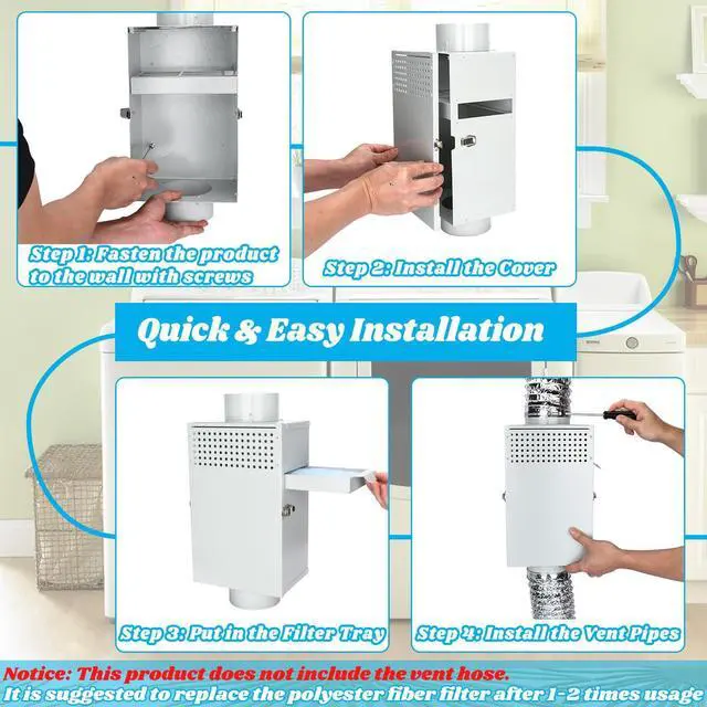 Alt view image 7 of 7 - 3-in-1 Dryer Duct Lint Trap Summer/Winter Modes, Fits All 4" Hoses | Powder Coated Stainless Steel | Quick-release Front Cover for Easy Lint Trap Clean-out | Heats in Winter;Vents Heat in Summer