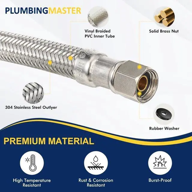 Alt view image 2 of 6 - 6FT Dishwasher Hose with Elbow Stainless Steel Braided Supply Line, 3/8" Compression to 3/8" Elbow, Universal Fit, Burst Proof, NSF/Lead-Free Certified, 5pcs