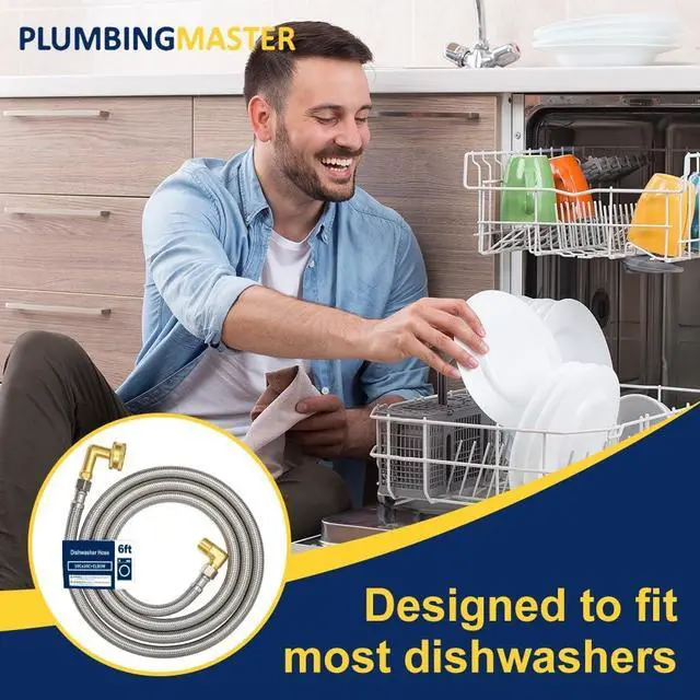 Alt view image 6 of 6 - 6FT Dishwasher Hose with Elbow Stainless Steel Braided Supply Line, 3/8" Compression to 3/8" Elbow, Universal Fit, Burst Proof, NSF/Lead-Free Certified, 5pcs