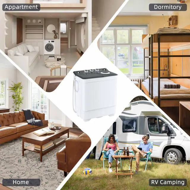 Alt view image 7 of 7 - Portable Washing Machine, Twin Tub 17.6 Lbs Capacity, (11 Lbs) and Spinner(6.6 Lbs) Combo Mini Compact Laundry Washer for Home, Apartment, Camping, RVs and Dorms, Black/White