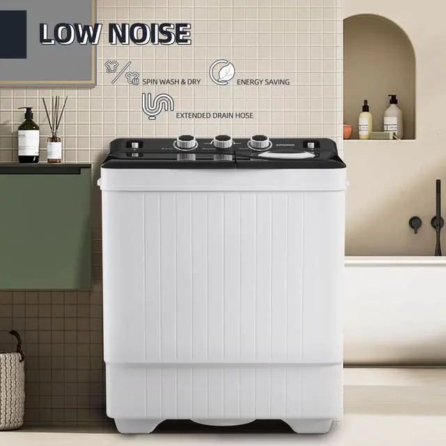 Alt view image 5 of 7 - Portable Washing Machine, Twin Tub 17.6 Lbs Capacity, (11 Lbs) and Spinner(6.6 Lbs) Combo Mini Compact Laundry Washer for Home, Apartment, Camping, RVs and Dorms, Black/White