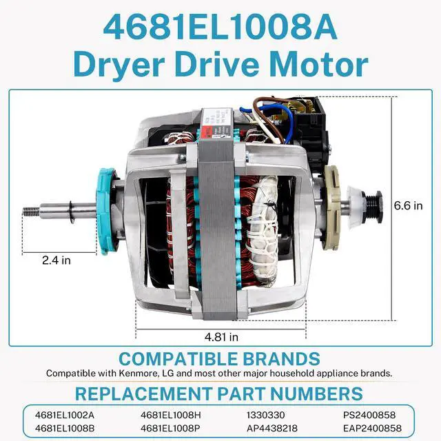 Alt view image 2 of 6 - 4681EL1008A Dryer Drive Motor Assembly, for LG, Kenmore Dryer | Smooth Rotation, Low-noise Operation, Replaces 4681EL1002A, 4681EL1008B, 4681EL1008H, 4681EL1008P, 1330330, AP4438218