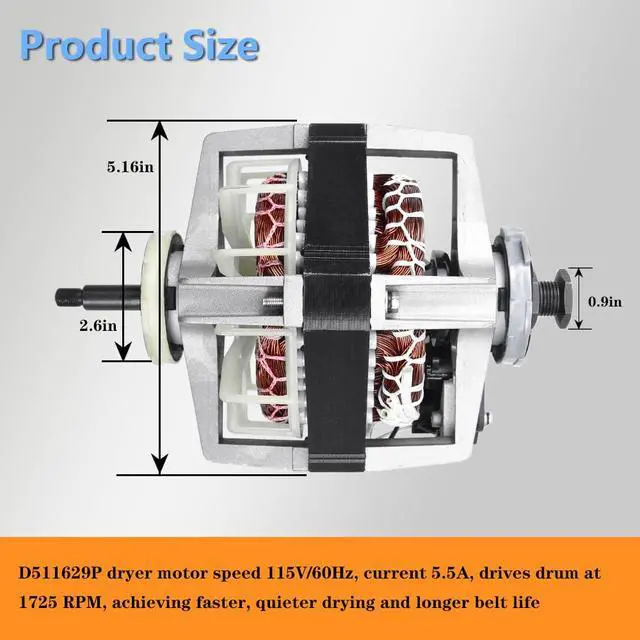 Alt view image 4 of 6 - D511629P 511629P AP6285329 Dryer Motor Replacement | for Amana Speed Queen Alliance Whirlpool Compatible Part Number 511629P 511574 D511629 501211 502368 510508