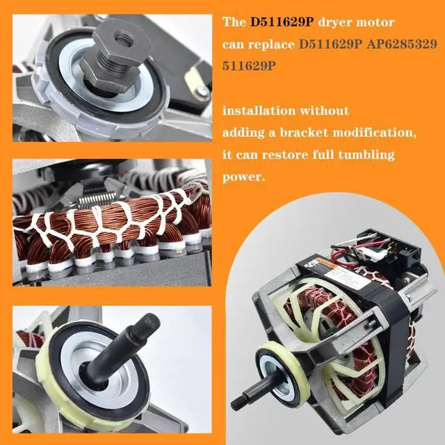 Alt view image 5 of 6 - D511629P 511629P AP6285329 Dryer Motor Replacement | for Amana Speed Queen Alliance Whirlpool Compatible Part Number 511629P 511574 D511629 501211 502368 510508