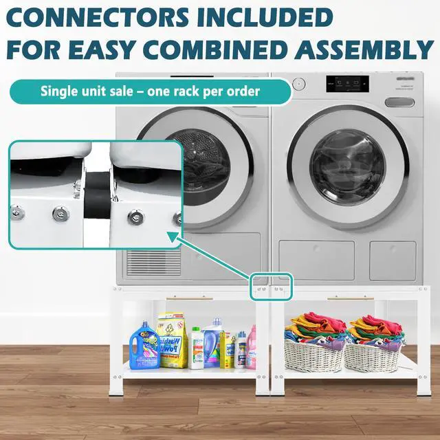 Alt view image 5 of 6 - Washer and Dryer Pedestals with Drawer, 29" W x 29" D x 19.5" H Metal Heavy Duty Laundry Pedestal, Universal Washing Machine Stand for Basket Shelf, 850lbs Capacity, White