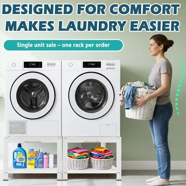 Alt view image 2 of 6 - Washer and Dryer Pedestals with Drawer, 29" W x 29" D x 19.5" H Metal Heavy Duty Laundry Pedestal, Universal Washing Machine Stand for Basket Shelf, 850lbs Capacity, White