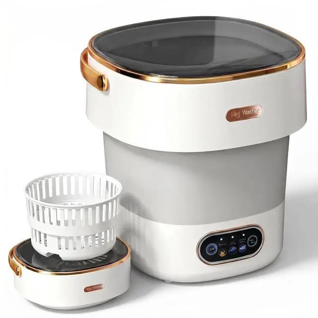 Main image of Portable Collapsible Mini Washer with 3 Cleaning Modes & Drain Basket, 16L Foldable Small Laundry Machine for Travel Camping Dorms RV Apartments, Baby Clothes Underwear Socks Delicates (gray-white)