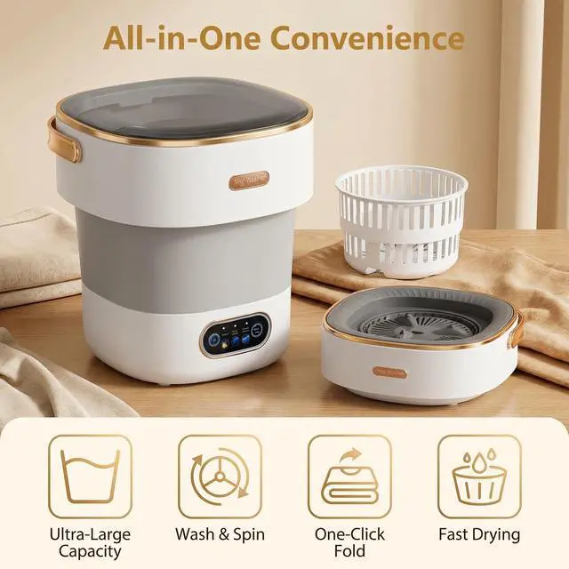 Alt view image 2 of 7 - Portable Collapsible Mini Washer with 3 Cleaning Modes & Drain Basket, 16L Foldable Small Laundry Machine for Travel Camping Dorms RV Apartments, Baby Clothes Underwear Socks Delicates (gray-white)