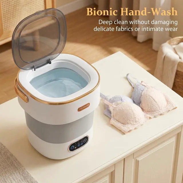 Alt view image 3 of 7 - Portable Collapsible Mini Washer with 3 Cleaning Modes & Drain Basket, 16L Foldable Small Laundry Machine for Travel Camping Dorms RV Apartments, Baby Clothes Underwear Socks Delicates (gray-white)
