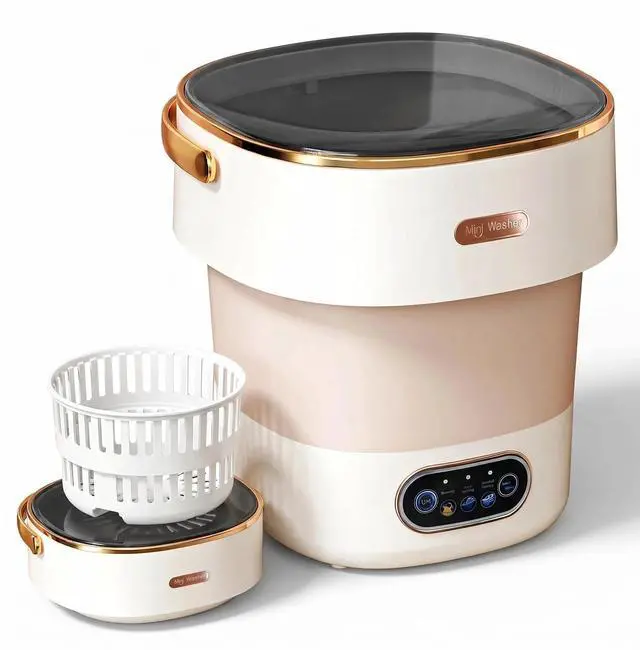 Main image of Portable Collapsible Mini Washer with 3 Cleaning Modes & Drain Basket, 16L Foldable Small Laundry Machine for Travel Camping Dorms RV Apartments, Baby Clothes Underwear Socks Delicates (khaki)