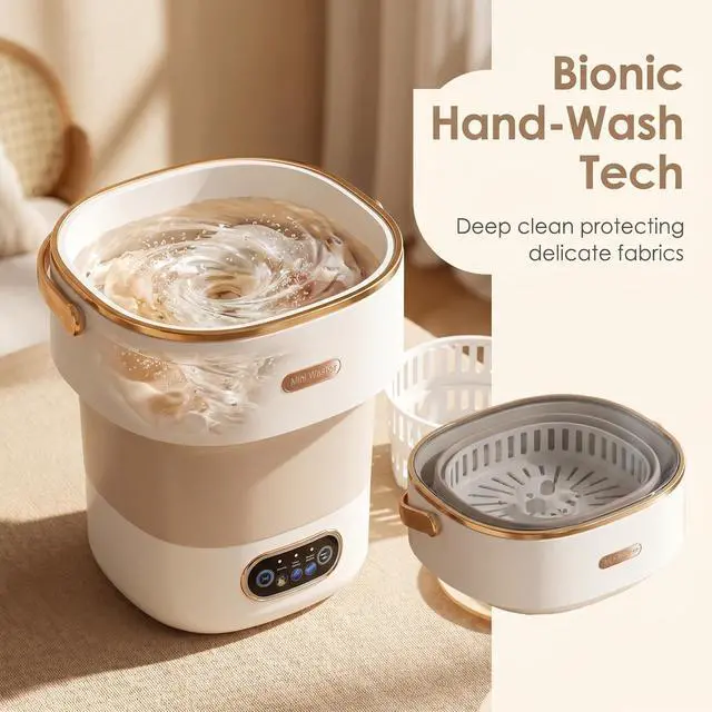 Alt view image 3 of 7 - Portable Collapsible Mini Washer with 3 Cleaning Modes & Drain Basket, 16L Foldable Small Laundry Machine for Travel Camping Dorms RV Apartments, Baby Clothes Underwear Socks Delicates (khaki)