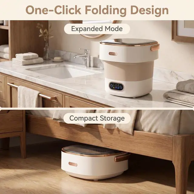Alt view image 4 of 7 - Portable Collapsible Mini Washer with 3 Cleaning Modes & Drain Basket, 16L Foldable Small Laundry Machine for Travel Camping Dorms RV Apartments, Baby Clothes Underwear Socks Delicates (khaki)