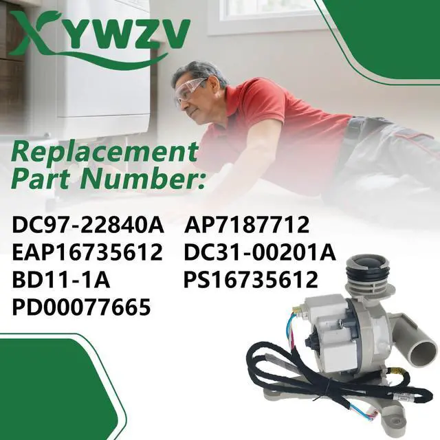 Alt view image 3 of 7 - DC97-22840A DC31-00201A Drain Pump Assembly Compatible with Samsung Washing Machines Replacement for PD00077665 AP7187712 PS16735612 EAP16735612 HanyuBD11-1A DC3100201A DC24V 45W