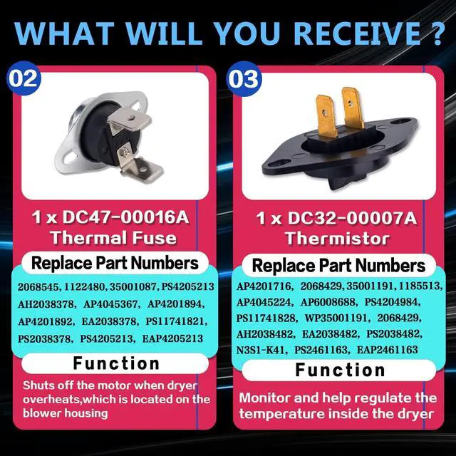 Alt view image 4 of 7 - DVE50M7450P/A3 DVE45N5300W/A3 Dryer Heating Element Kit Fit for Sam-sung | DVE45R6100P/A3 DVE45R6100W/A3 DV422EWHDWR/AA, DV419AEU/XAA DV419AEW/XAA DV448AEP/XAA, DV42H5200EP/A3 DVE50M7450W/A3 DV448AEW