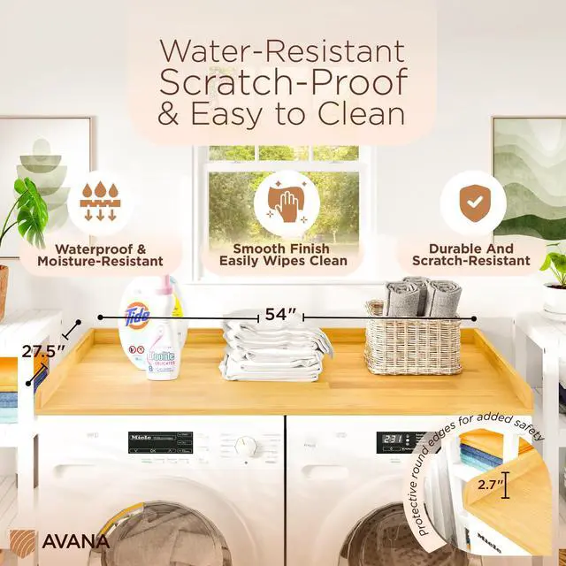 Alt view image 4 of 6 - (100% Natural Solid Wood Washer Dryer Countertop Oak Pine Laundry Countertop with Raised Edges, 54 x 27.5 Counter Top for Washer and Dryer, Laundry Room Organizer & Tabletop