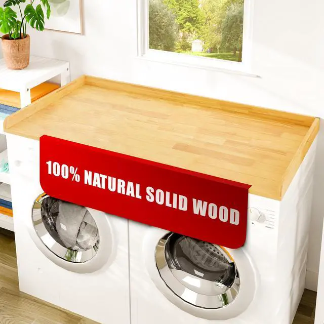 Main image of (100% Natural Solid Wood Washer Dryer Countertop Oak Pine Laundry Countertop with Raised Edges, 54 x 27.5 Counter Top for Washer and Dryer, Laundry Room Organizer & Tabletop