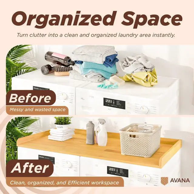 Alt view image 6 of 6 - (100% Natural Solid Wood Washer Dryer Countertop Oak Pine Laundry Countertop with Raised Edges, 54 x 27.5 Counter Top for Washer and Dryer, Laundry Room Organizer & Tabletop