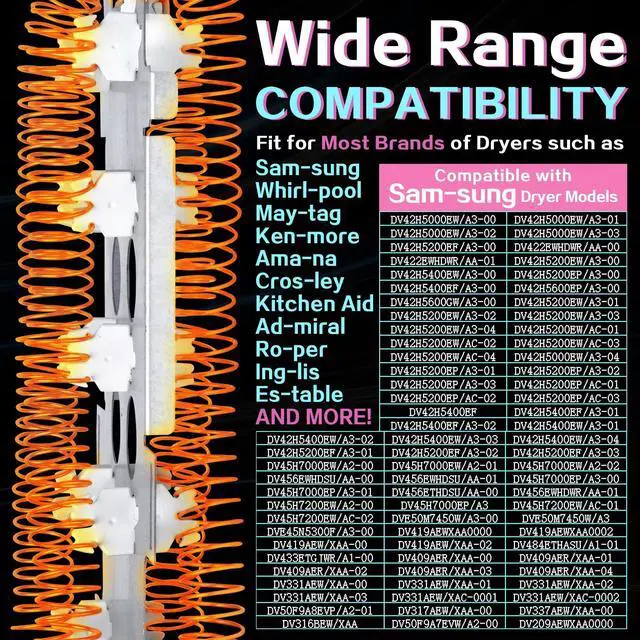 Alt view image 5 of 7 - DVE50M7450P/A3 DVE45N5300W/A3 Dryer Heating Element Kit Fit for Sam-sung | DVE45R6100P/A3 DVE45R6100W/A3 DV422EWHDWR/AA, DV419AEU/XAA DV419AEW/XAA DV448AEP/XAA, DV42H5200EP/A3 DVE50M7450W/A3 DV448AEW