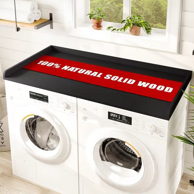 Main image of (100% Natural Solid Wood Washer Dryer Countertop Black Pine Laundry Countertop with Raised Edges, 54 x 27.5 Counter Top for Washer and Dryer, Laundry Room Organizer & Tabletop