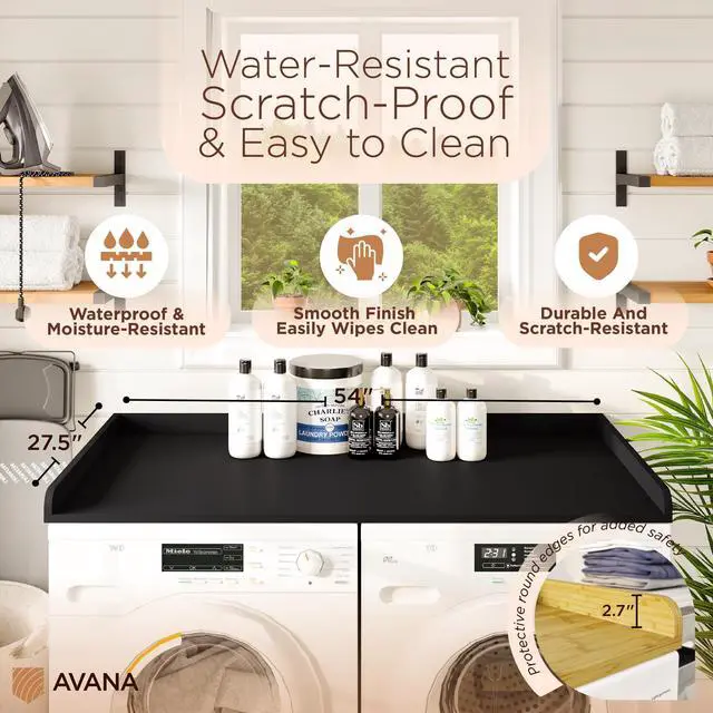 Alt view image 4 of 6 - (100% Natural Solid Wood Washer Dryer Countertop Black Pine Laundry Countertop with Raised Edges, 54 x 27.5 Counter Top for Washer and Dryer, Laundry Room Organizer & Tabletop