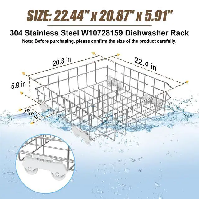 Alt view image 2 of 7 - UPGRADED 304 Stainless Steel W10728159 W10525646 Dishwasher Bottom Rack Replacement Compatible with Whirlpool Dishwasher Rack, Kitchenaid Dishwasher Rack, Kenmore Dishwasher Rack with WP3376961 Wheels