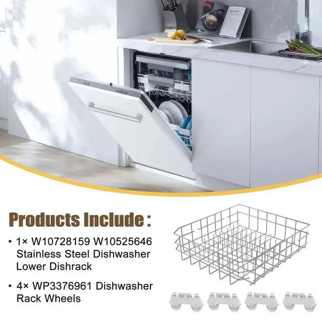 Alt view image 6 of 7 - UPGRADED 304 Stainless Steel W10728159 W10525646 Dishwasher Bottom Rack Replacement Compatible with Whirlpool Dishwasher Rack, Kitchenaid Dishwasher Rack, Kenmore Dishwasher Rack with WP3376961 Wheels