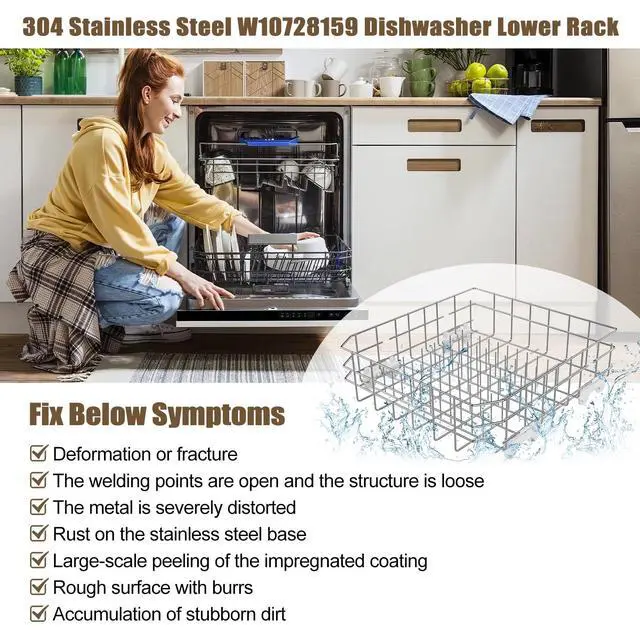 Alt view image 7 of 7 - UPGRADED 304 Stainless Steel W10728159 W10525646 Dishwasher Bottom Rack Replacement Compatible with Whirlpool Dishwasher Rack, Kitchenaid Dishwasher Rack, Kenmore Dishwasher Rack with WP3376961 Wheels