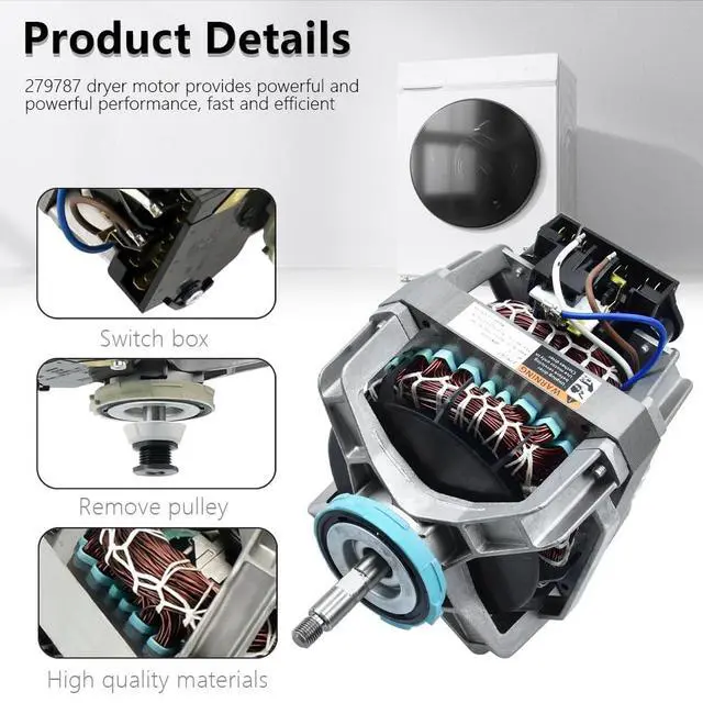 Alt view image 5 of 6 - WP279787 Dryer Motor Assembly, Compatible with Whirl-pool Ken-more 27" Dryer, Replaces 279787 661655 8528320 8538320 8538263 8539556 W10250900 AP3094233 PS334287