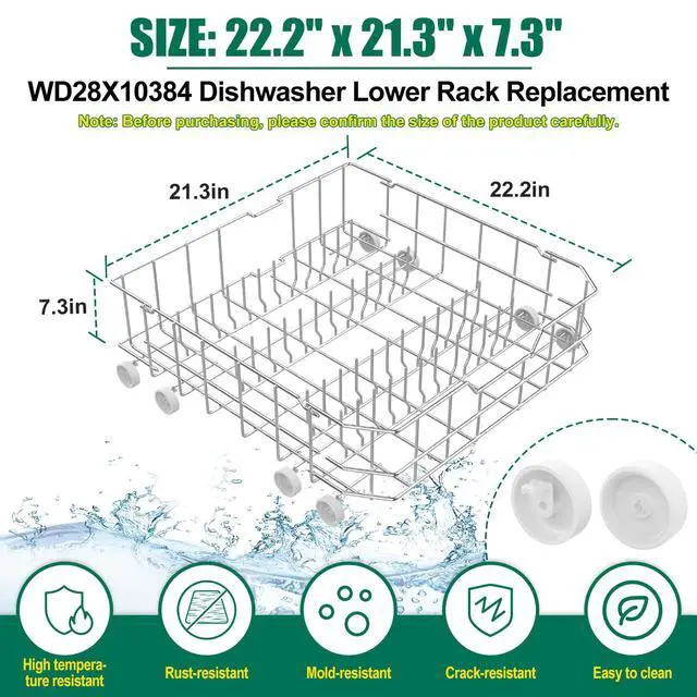 Alt view image 2 of 7 - Upgraded 304 Stainless Steel WD28X10384 Dishwasher Lower Rack Replacement for GE Dishwasher Bottom Rack GLD4500V00CC, GLC4400R40BB, GLD5660V00SS with WD35X21038 Wheels