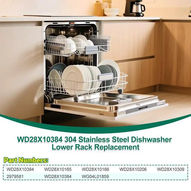 Alt view image 4 of 7 - Upgraded 304 Stainless Steel WD28X10384 Dishwasher Lower Rack Replacement for GE Dishwasher Bottom Rack GLD4500V00CC, GLC4400R40BB, GLD5660V00SS with WD35X21038 Wheels