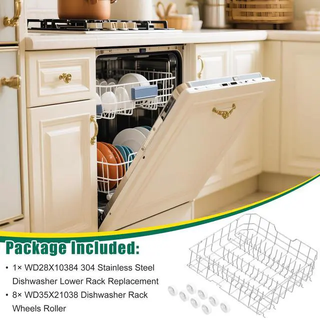 Alt view image 6 of 7 - Upgraded 304 Stainless Steel WD28X10384 Dishwasher Lower Rack Replacement for GE Dishwasher Bottom Rack GLD4500V00CC, GLC4400R40BB, GLD5660V00SS with WD35X21038 Wheels